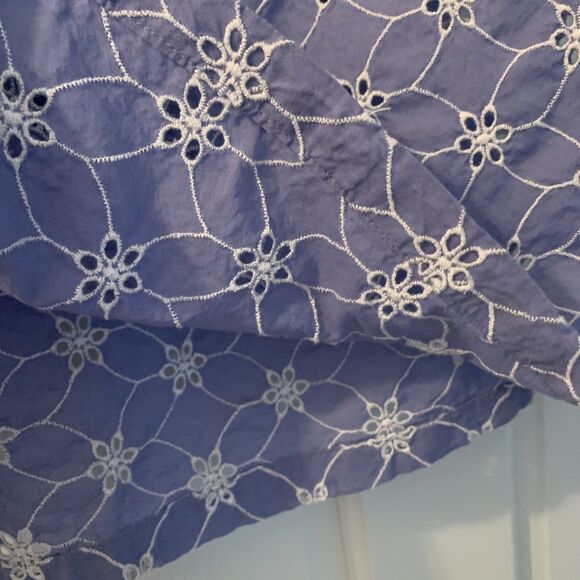 SUNDANCE CATALOG Florina Eyelet Top Size Medium Blue White Flutter Cap Sleeve - Picture 11 of 16